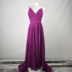 Angela & Alison Pink Sparkle Peated Skirt Gown Size 12